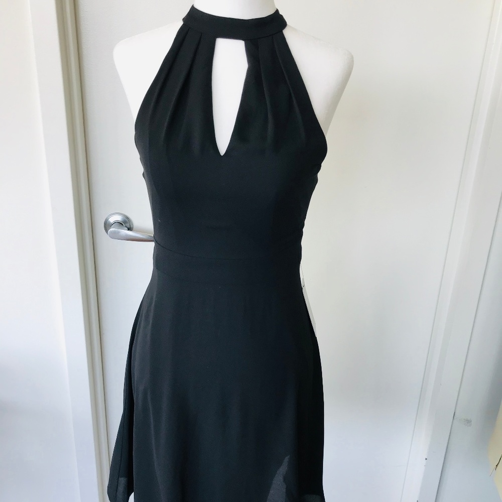 EXPRESS Black halter dress w/front & back keyhole